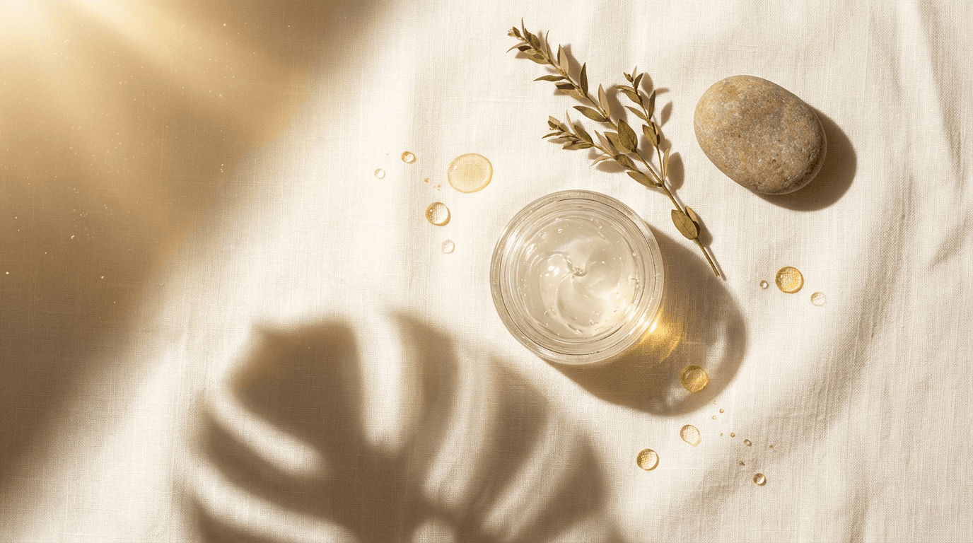 Open jar of face lotion with wooden applicator